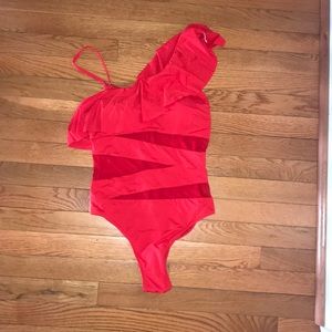 One Shoulder Mesh One Piece Swimsuit